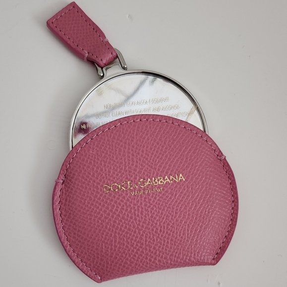 Dolce & Gabbana Pink Leather Mirror Holder And Mirror. - Picture 1 of 5